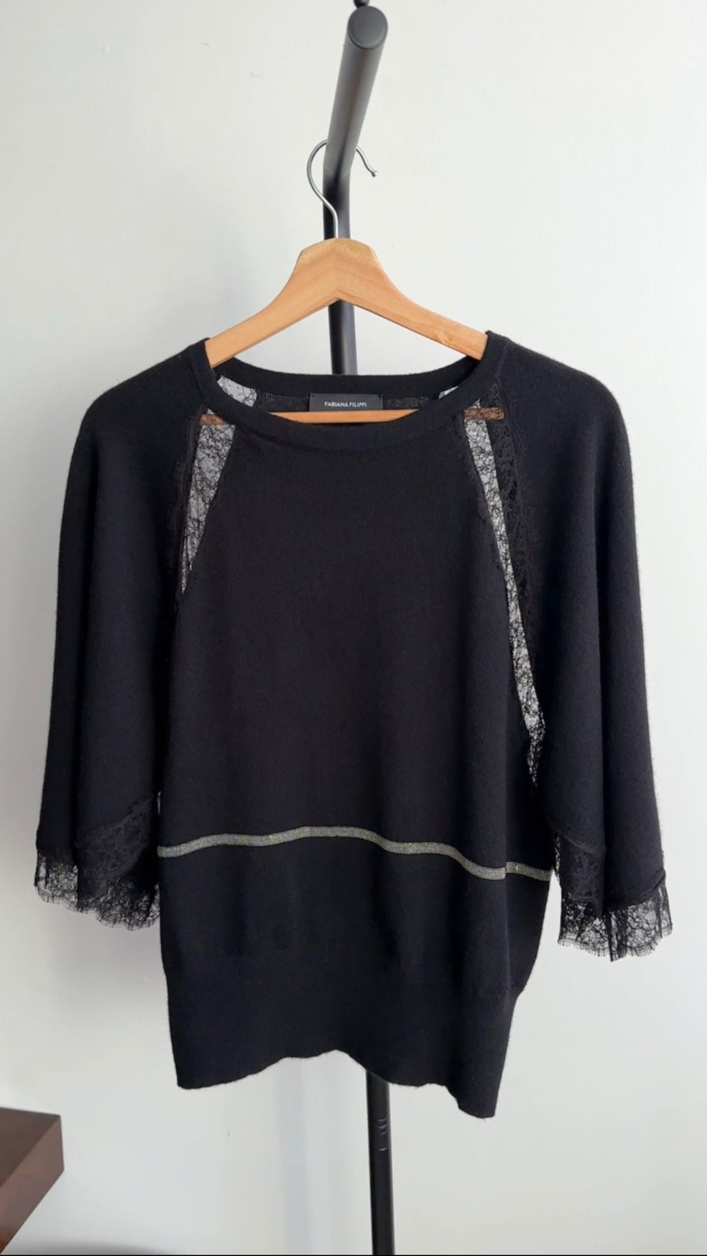 Fabiana Filippi Black Cashmere Monili Lace Sweater - S (4/6)