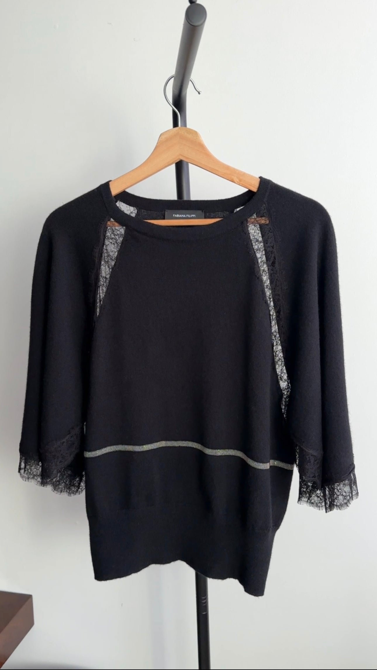 Fabiana Filippi Black Cashmere Monili Lace Sweater - S (4/6)