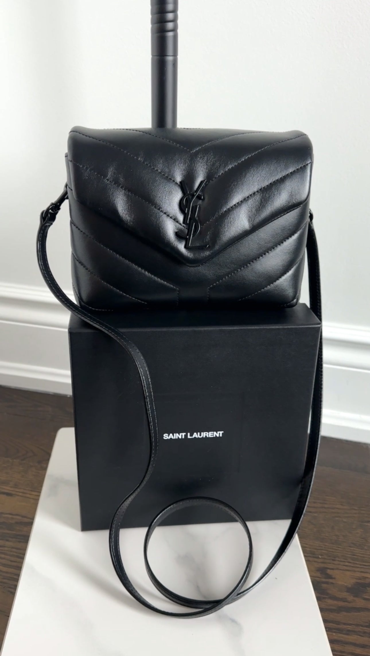 Saint Laurent Black Chevron Quilted Lambskin Toy Lou Lou Shoulder Bag BHW