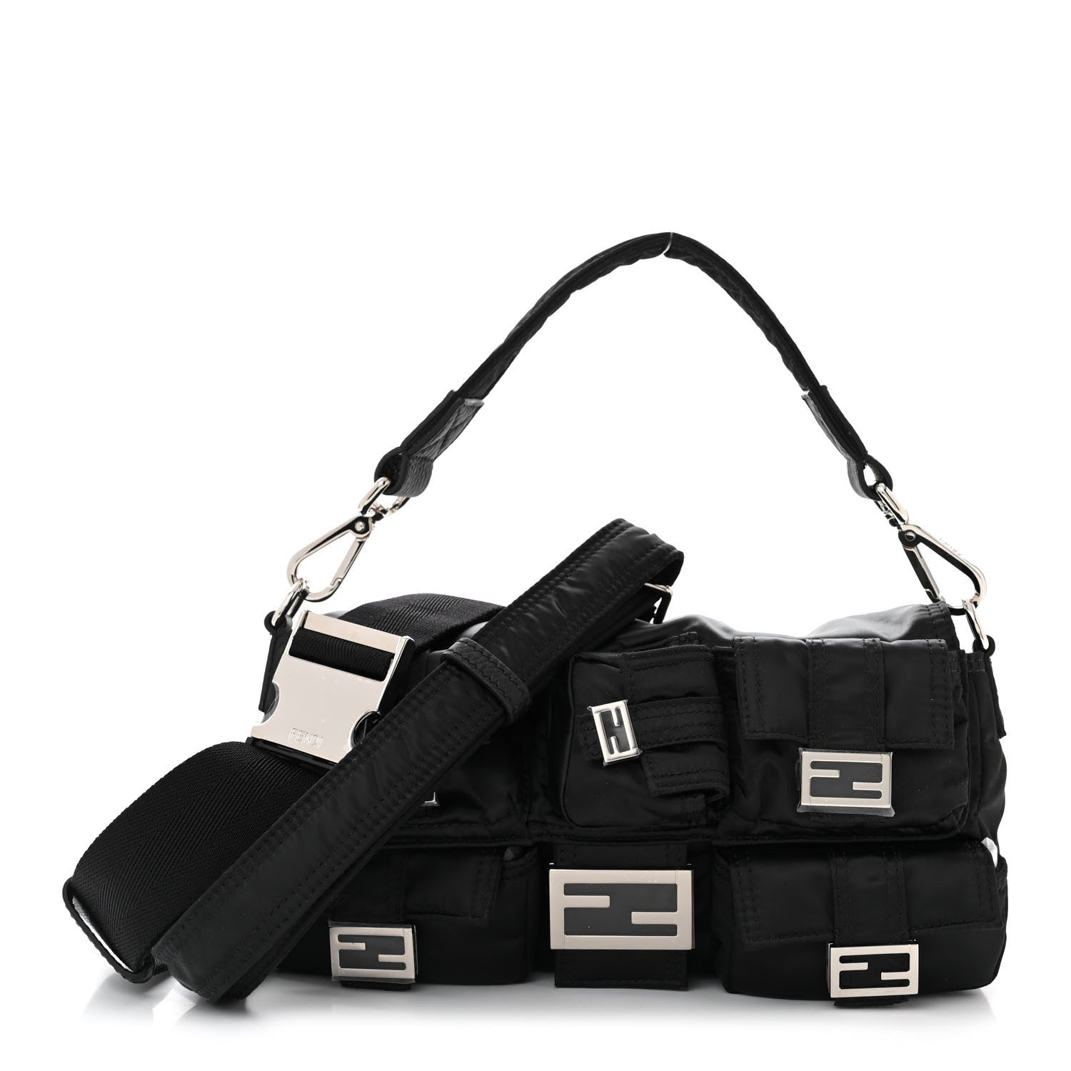 Econyl Cuoio Romano Multipocket Baguette Black