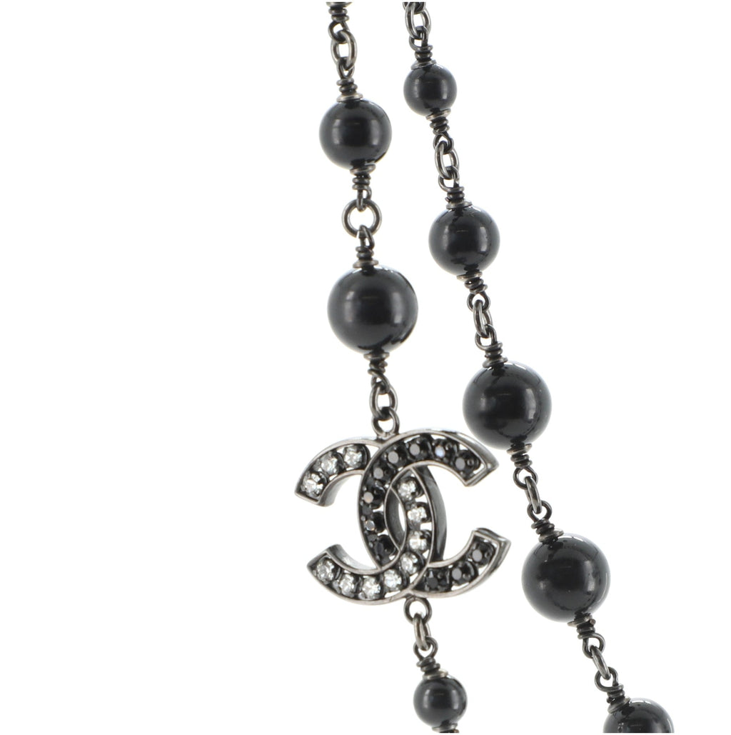 CC Long Necklace Crystal Embellished Metal and Beads