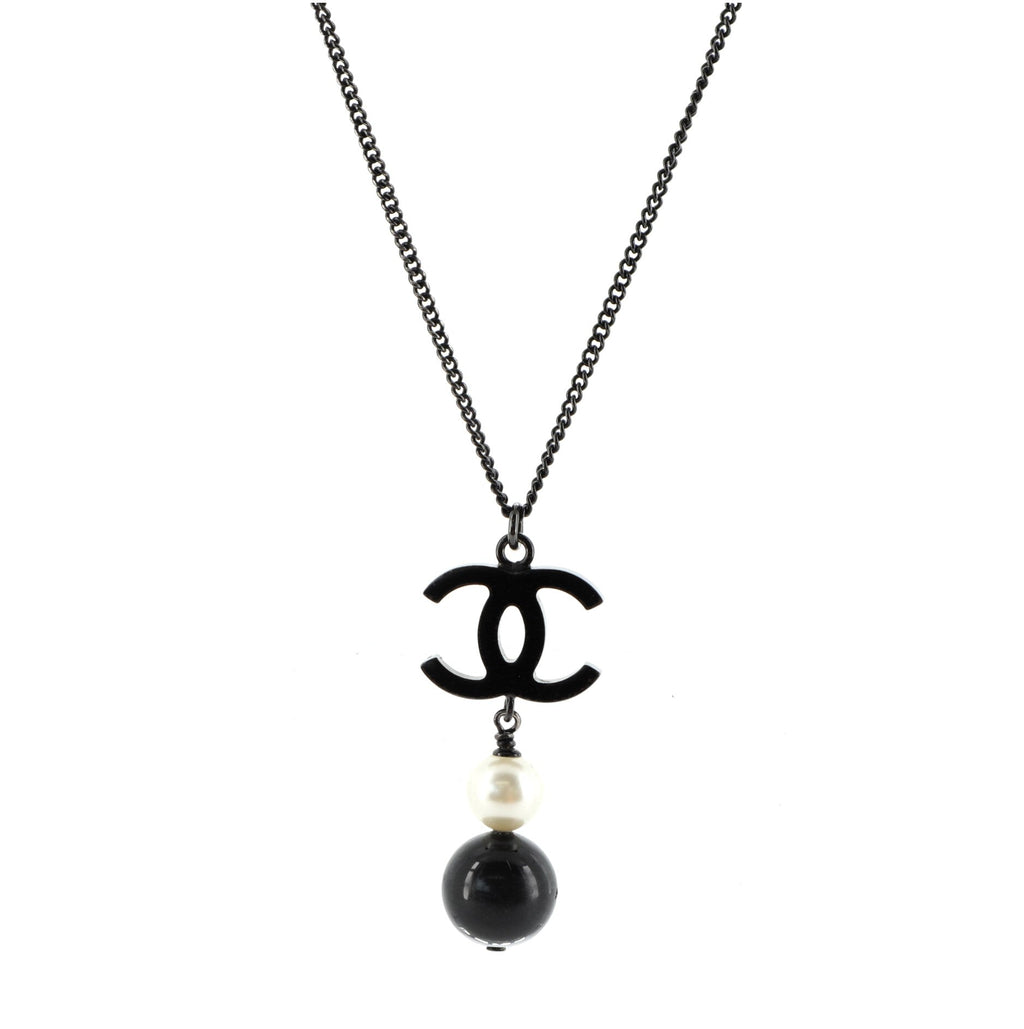 CC Drop Pendant Necklace Metal with Resin and Faux Pearl