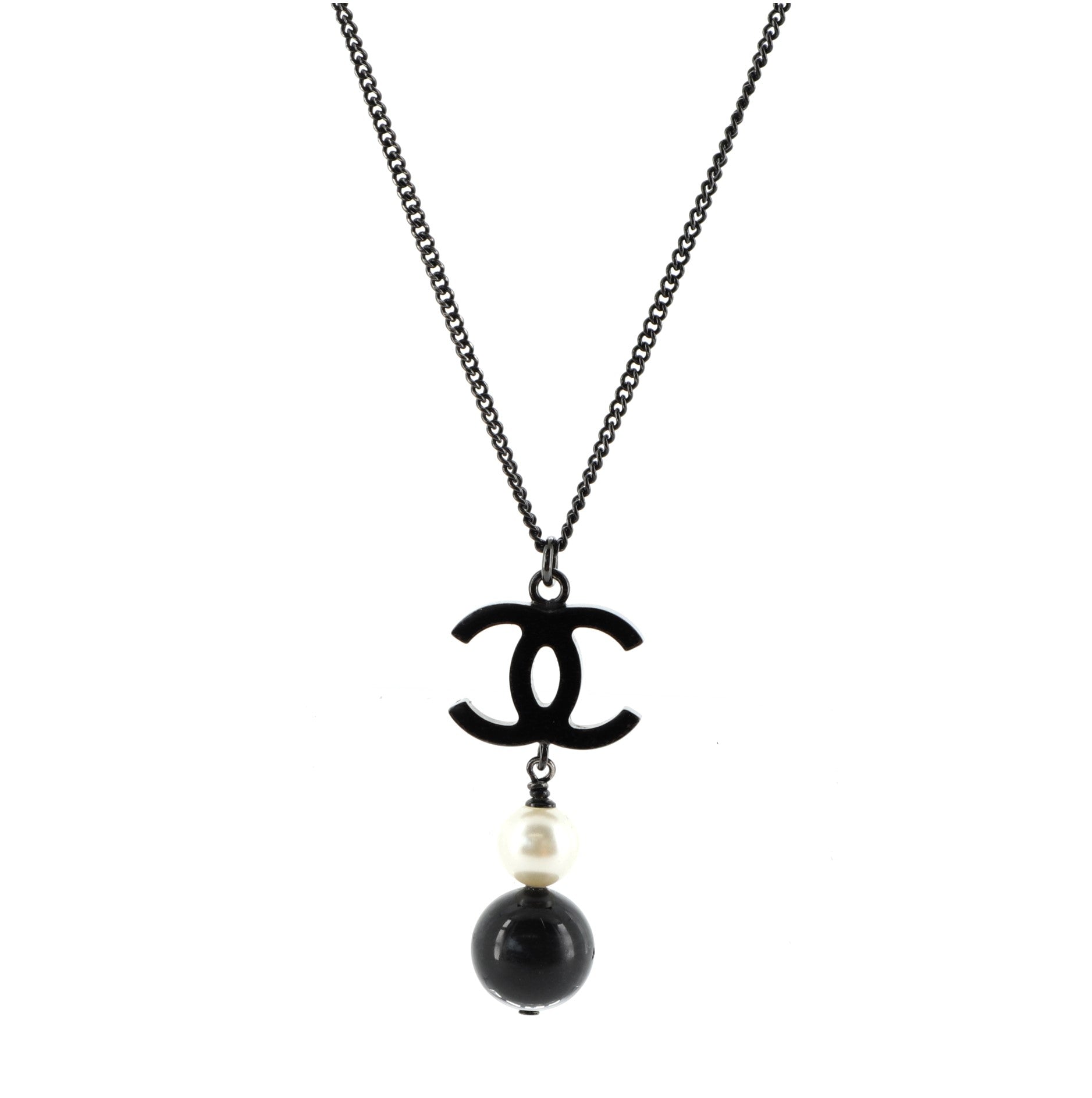 CC Drop Pendant Necklace Metal with Resin and Faux Pearl