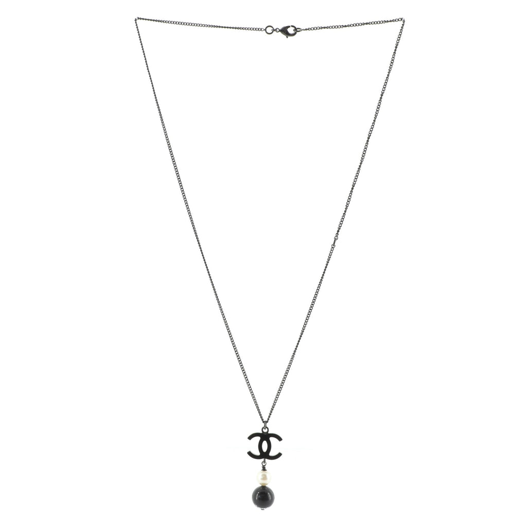 CC Drop Pendant Necklace Metal with Resin and Faux Pearl