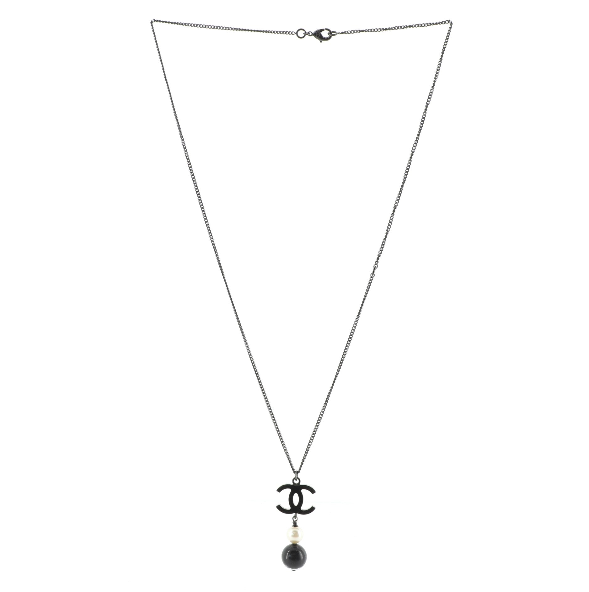 CC Drop Pendant Necklace Metal with Resin and Faux Pearl