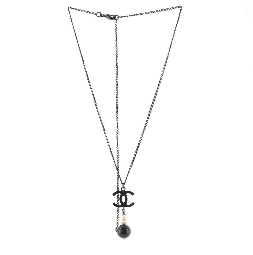 CC Drop Pendant Necklace Metal with Resin and Faux Pearl