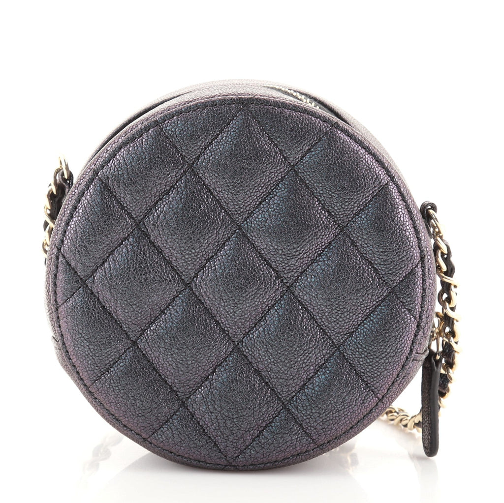 Round Clutch with Chain Quilted Iridescent Caviar Mini