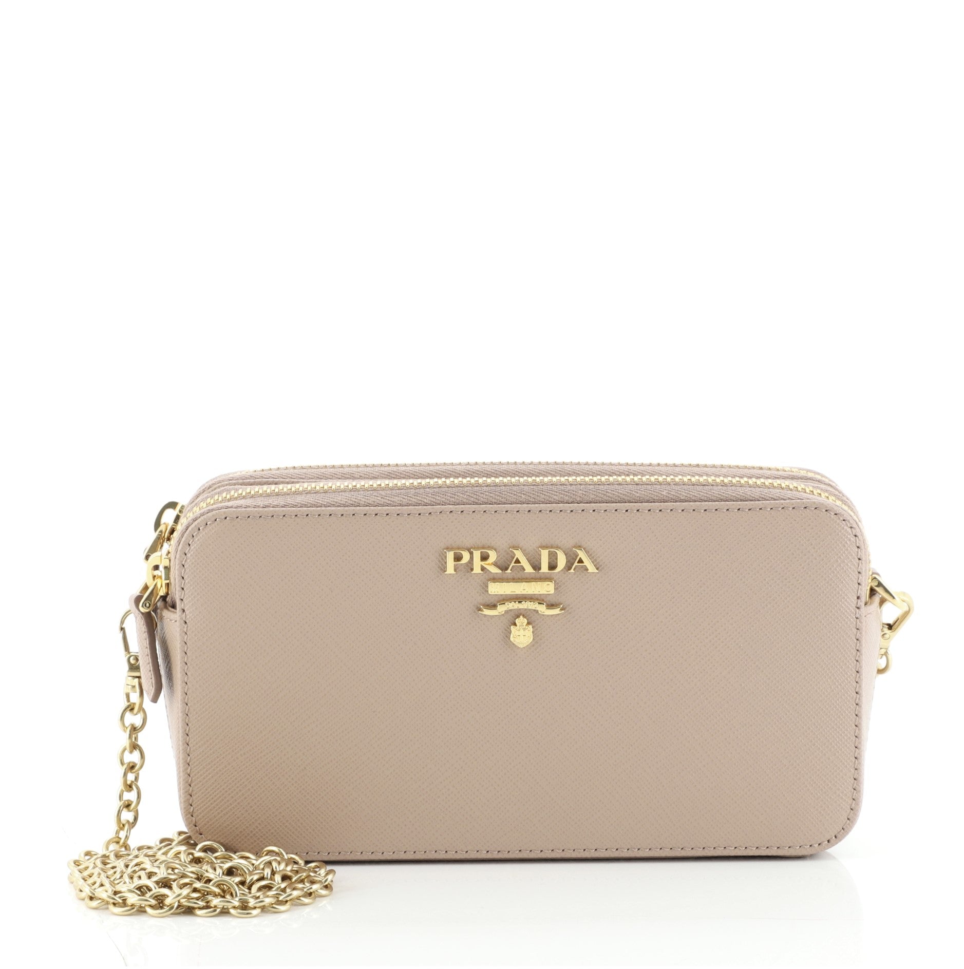 Double Zip Wallet on Chain Crossbody Saffiano Leather Mini