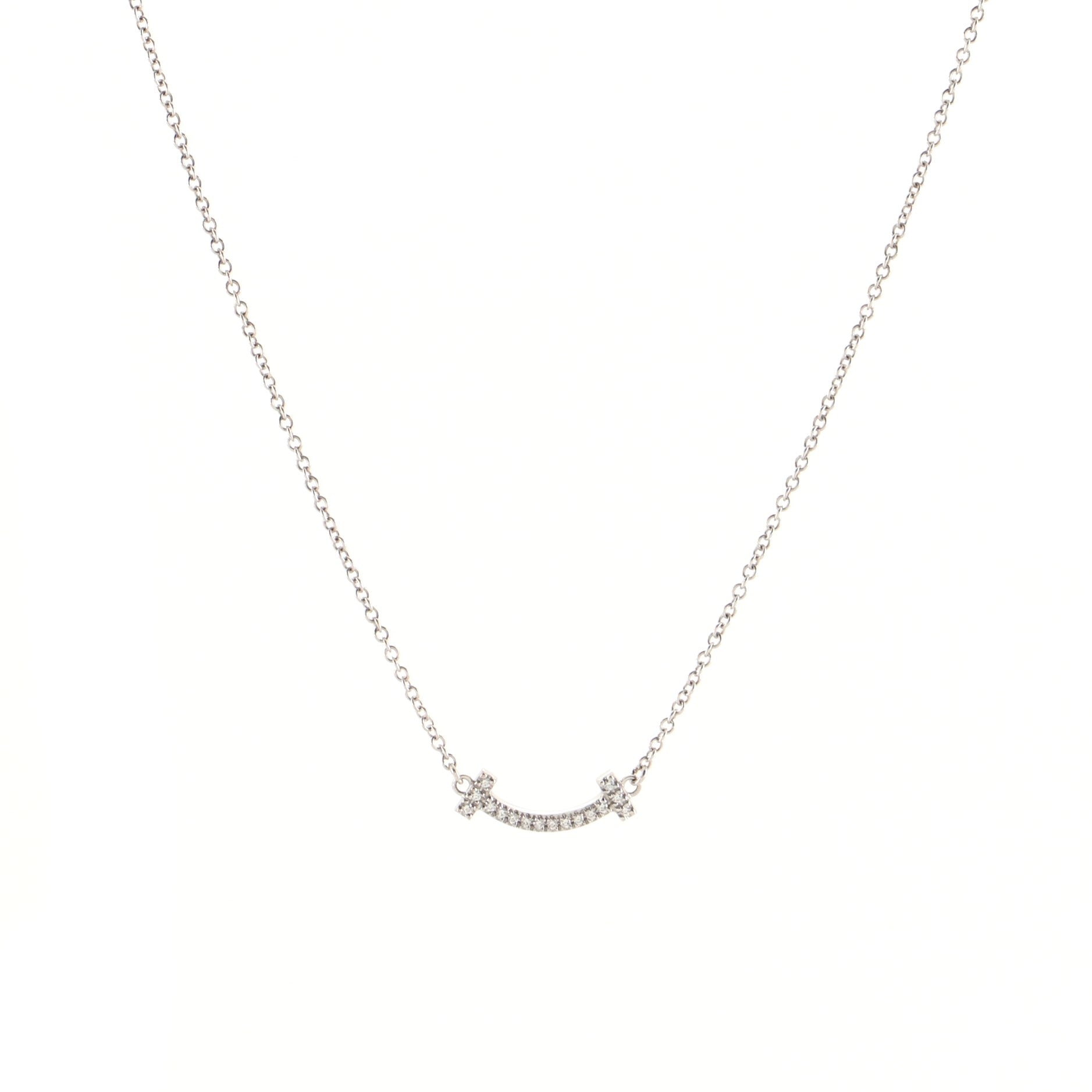 T Smile Pendant Necklace 18K White Gold with Diamonds Mini