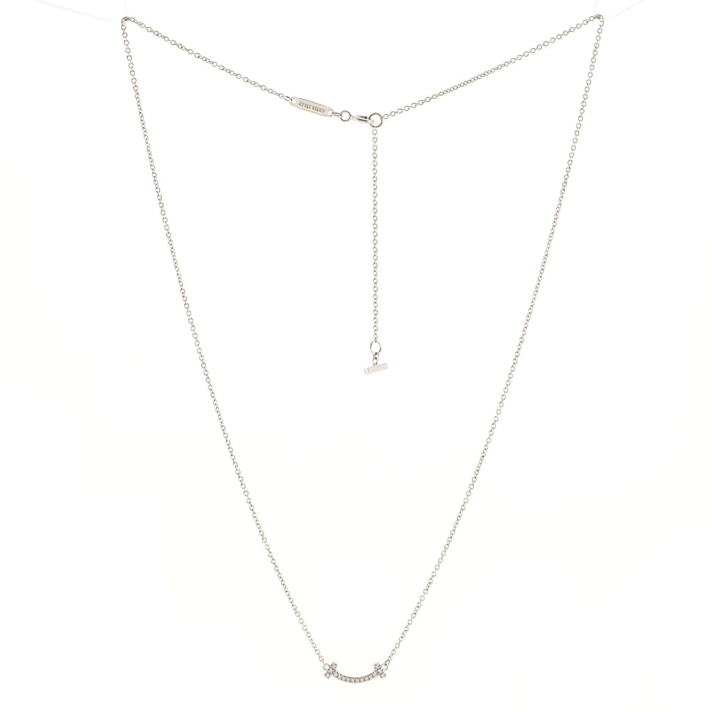 T Smile Pendant Necklace 18K White Gold with Diamonds Mini