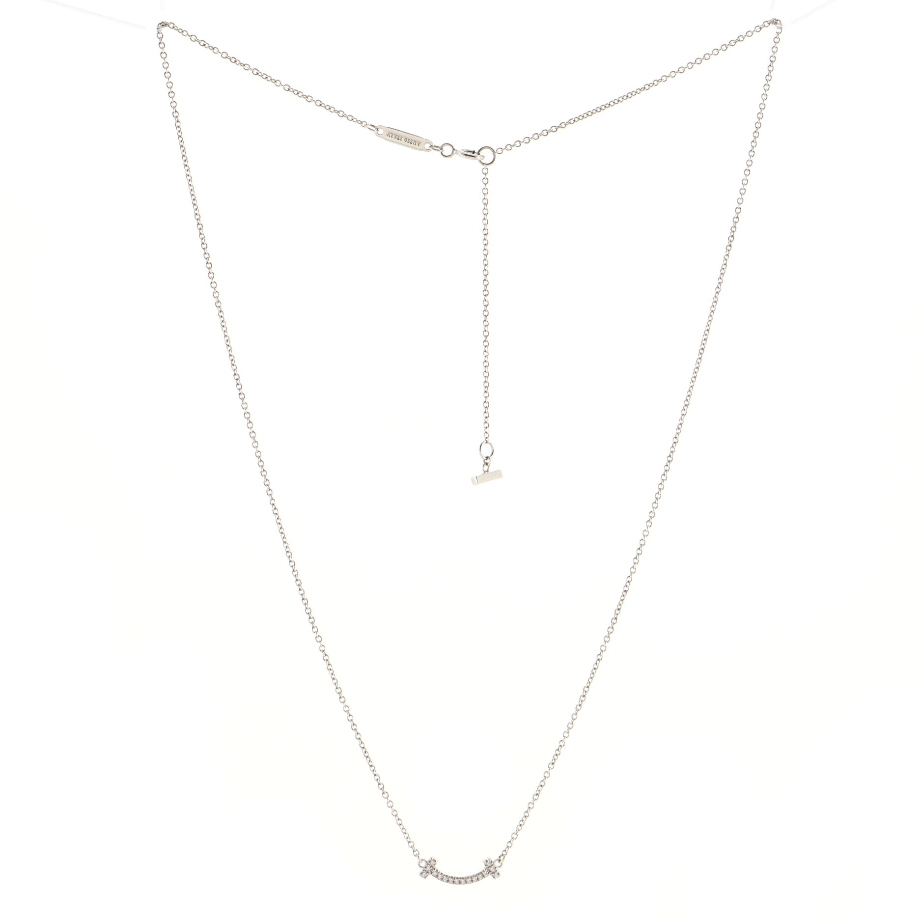 T Smile Pendant Necklace 18K White Gold with Diamonds Mini
