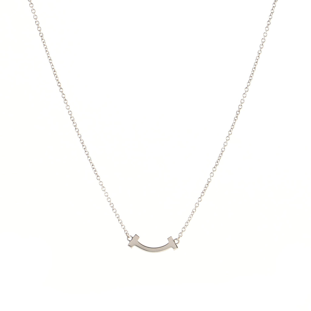 T Smile Pendant Necklace 18K White Gold with Diamonds Mini