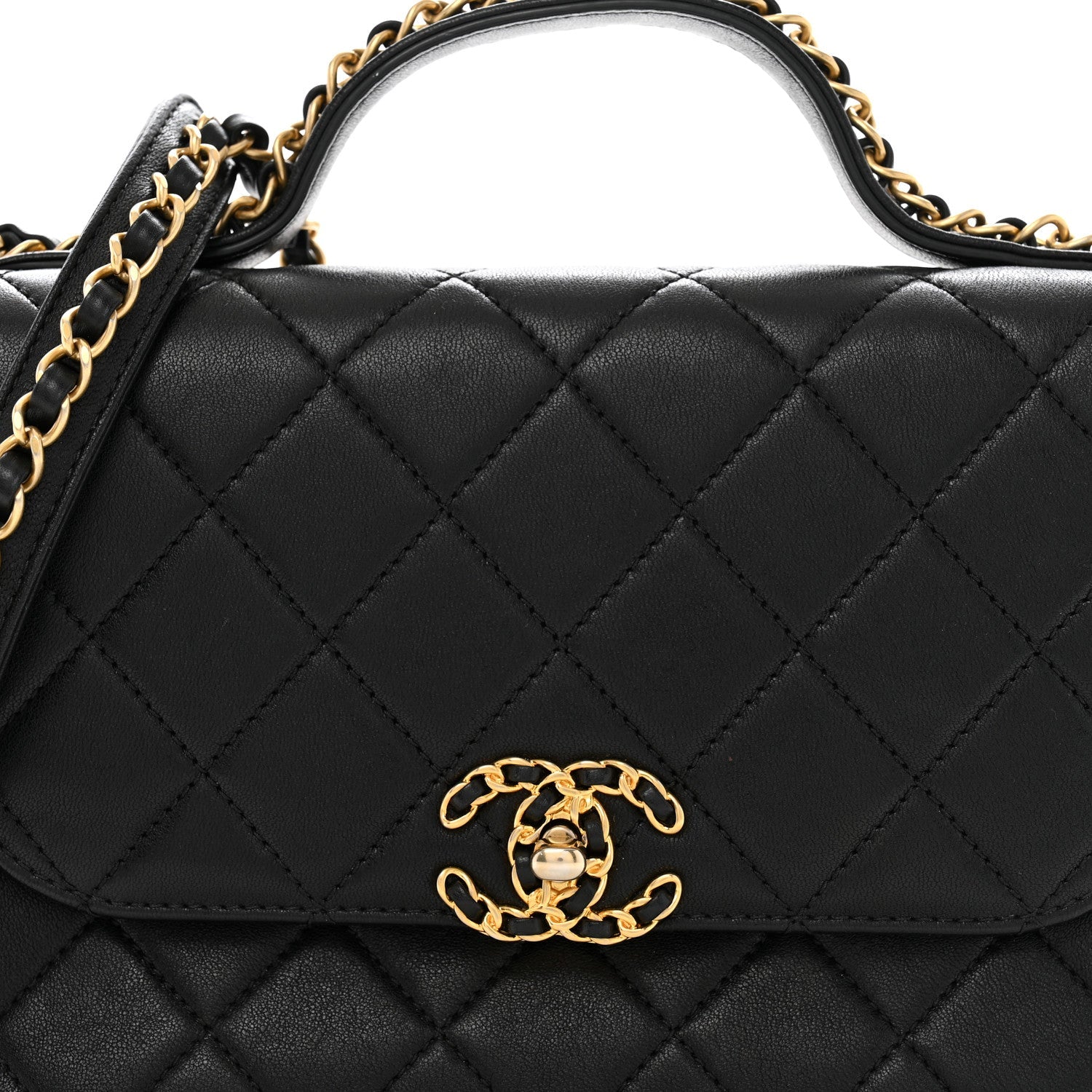 Lambskin Quilted Small Chain Infinity Top Handle Flap Black