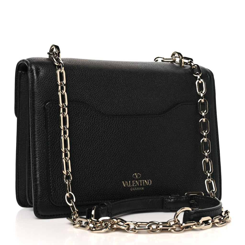 Grainy Calfskin Medium VLTN Uptown Shoulder Bag Black