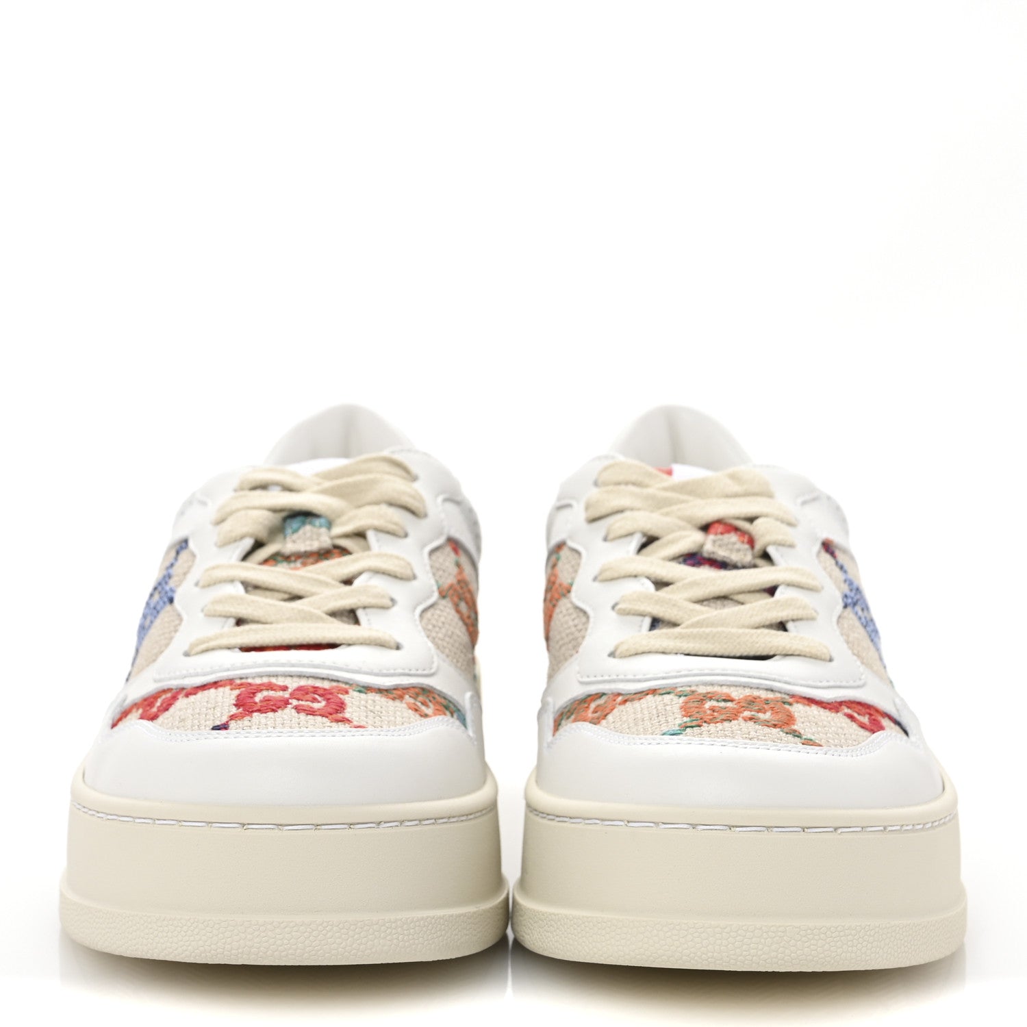 Dali Soft Calfskin GG Tennis Embossed Perforated Womens Platform 55mm Sneakers 40 White Multicolor