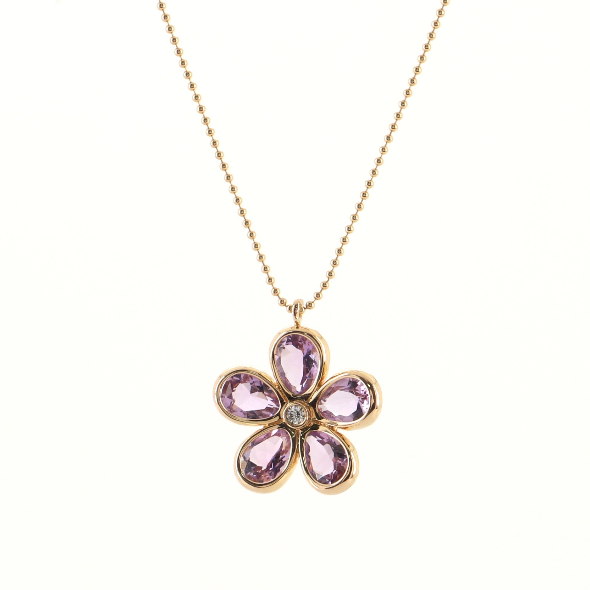 Sparklers Flower Pendant Necklace 18K Rose Gold with Amethyst and Diamond