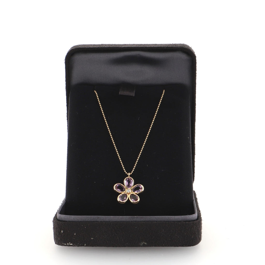 Sparklers Flower Pendant Necklace 18K Rose Gold with Amethyst and Diamond
