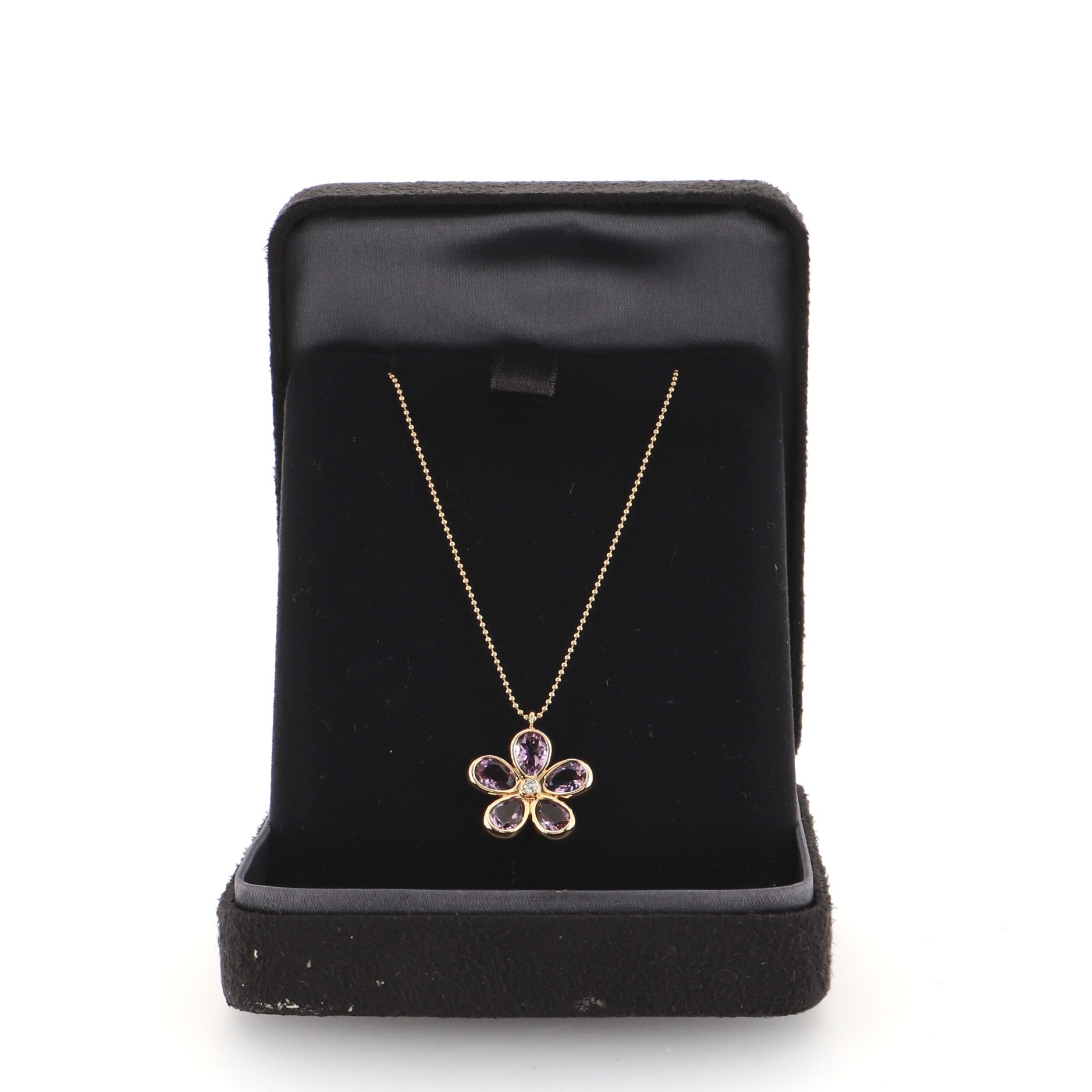 Sparklers Flower Pendant Necklace 18K Rose Gold with Amethyst and Diamond