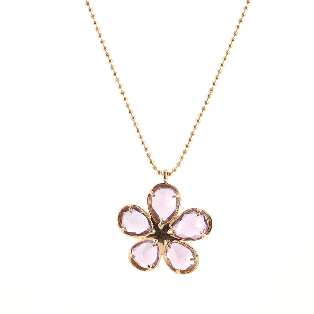 Sparklers Flower Pendant Necklace 18K Rose Gold with Amethyst and Diamond