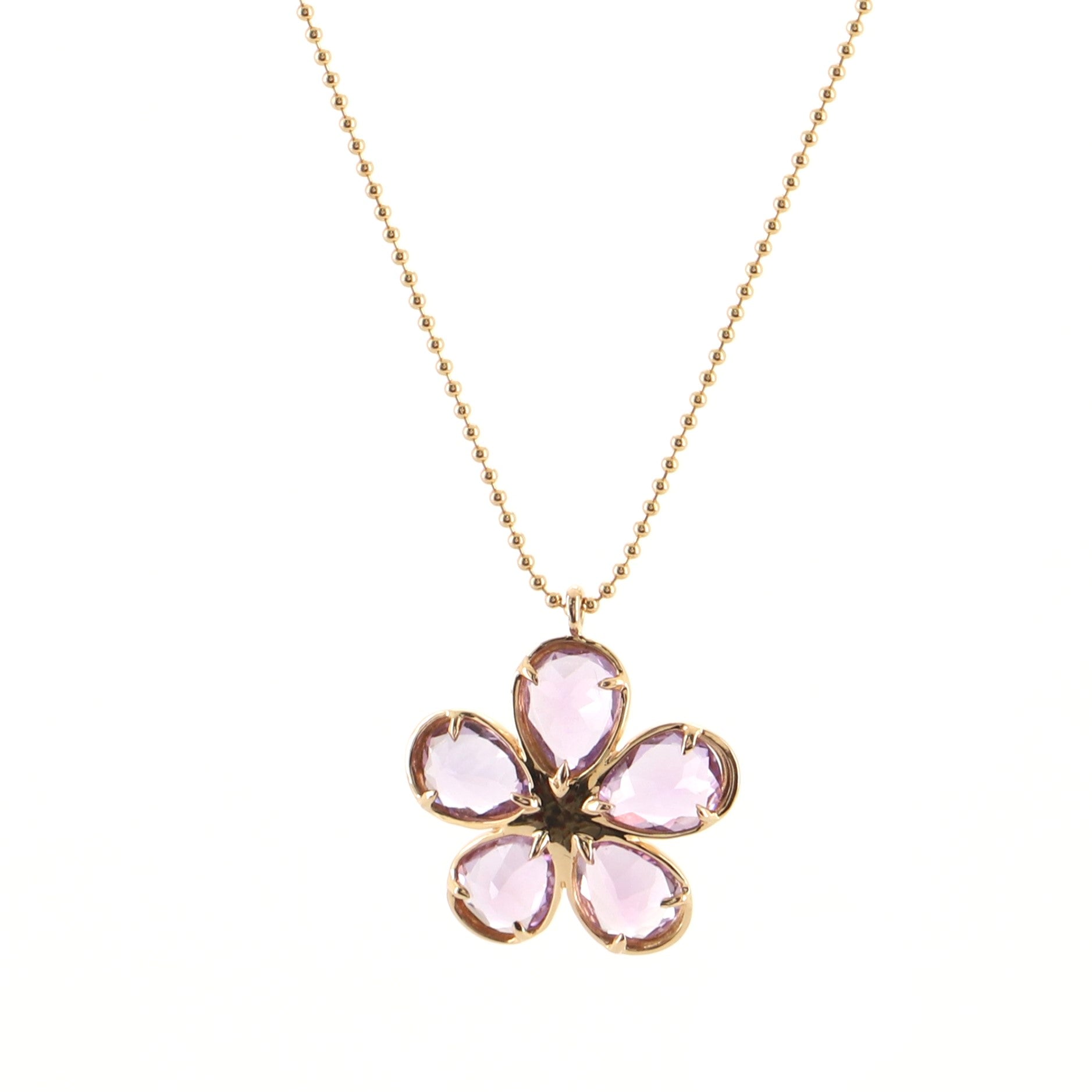 Sparklers Flower Pendant Necklace 18K Rose Gold with Amethyst and Diamond