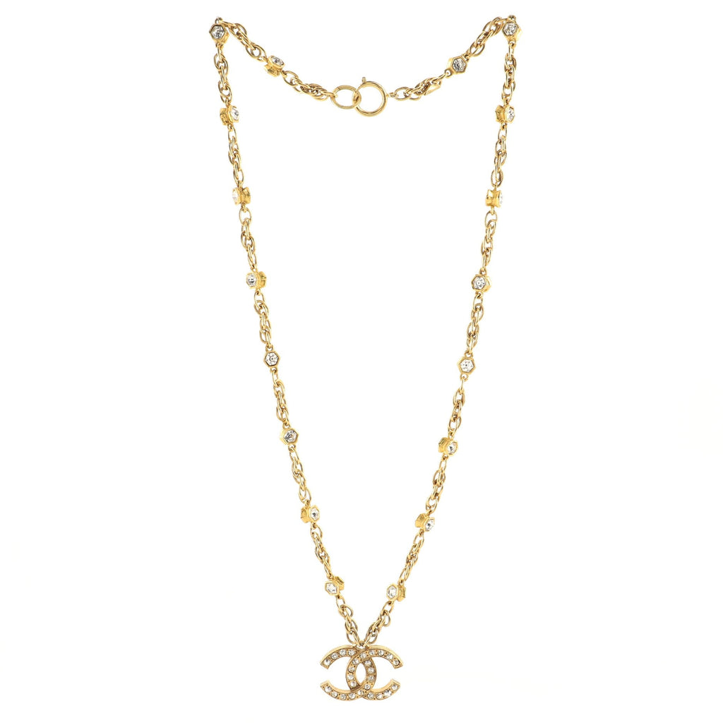 Vintage CC Pendant Necklace Metal with Crystals
