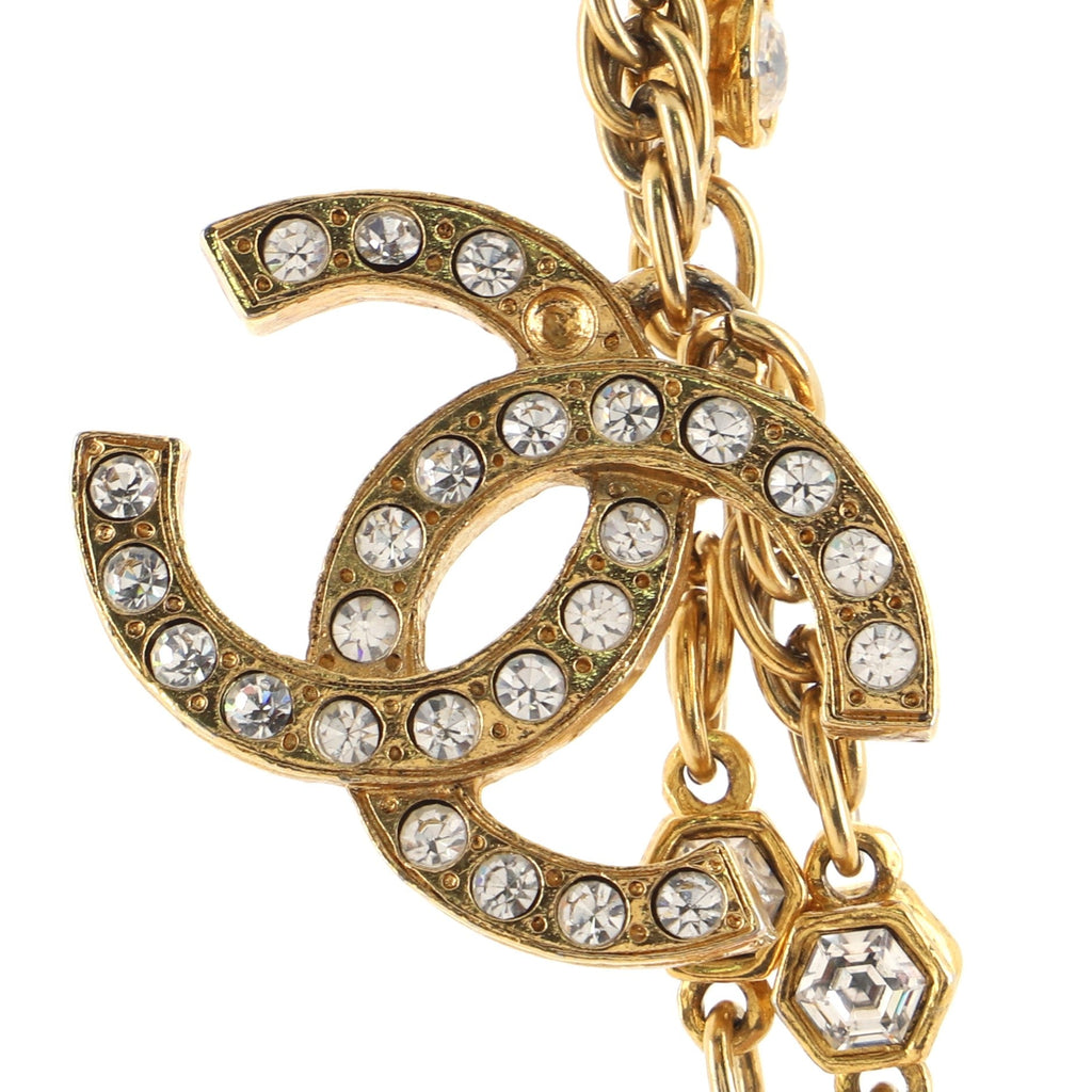 Vintage CC Pendant Necklace Metal with Crystals