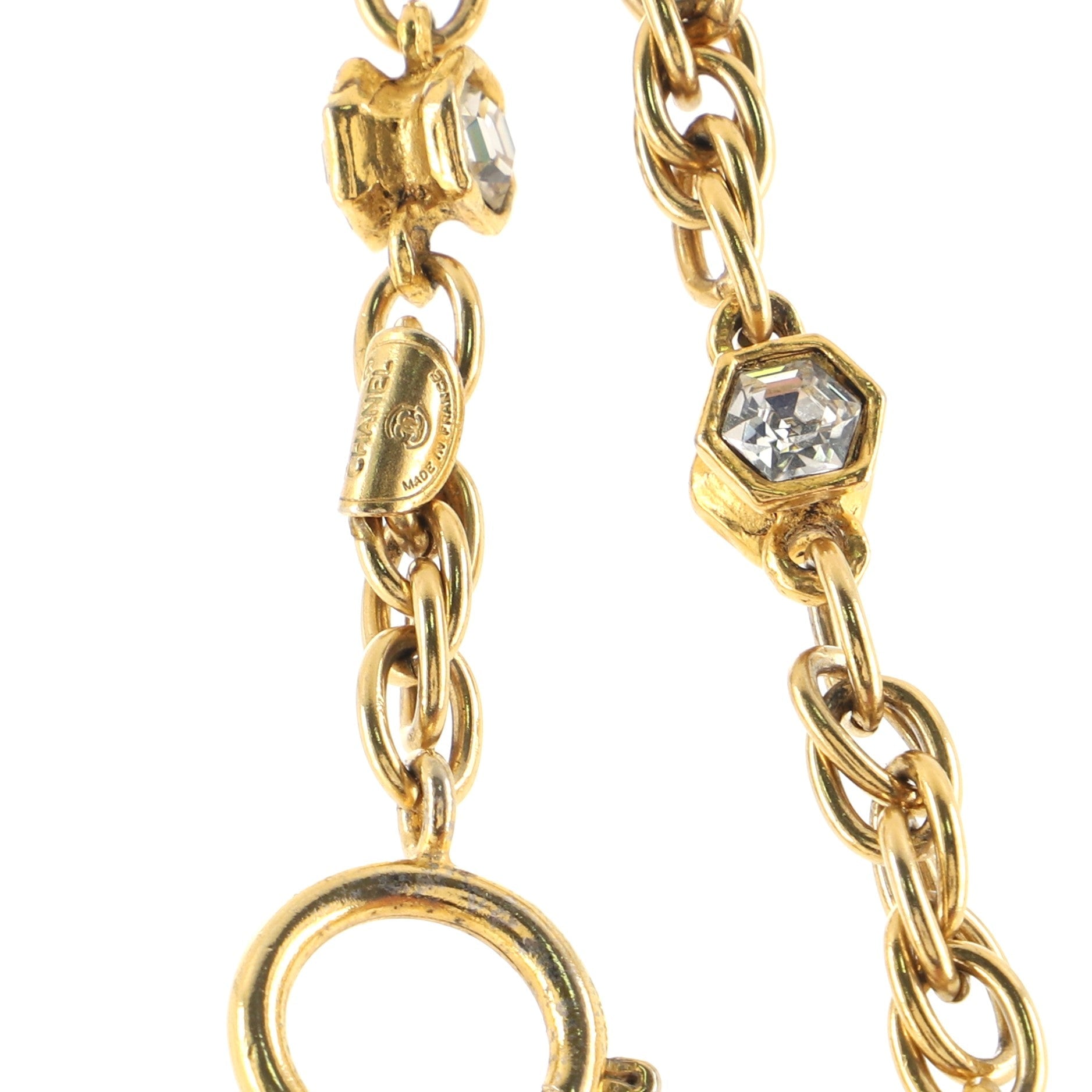 Vintage CC Pendant Necklace Metal with Crystals
