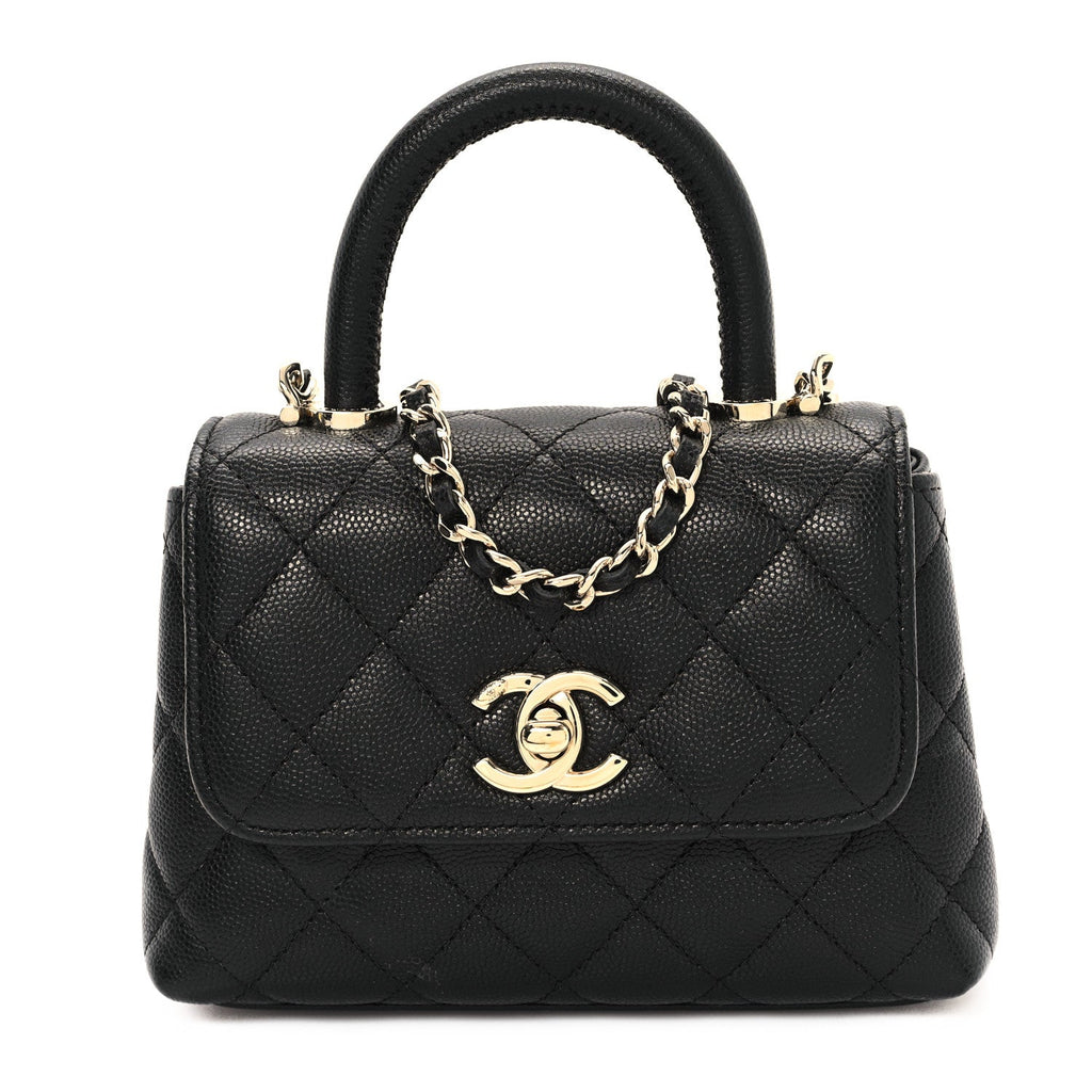 Caviar Quilted Coco Handle Clutch With Chain Black