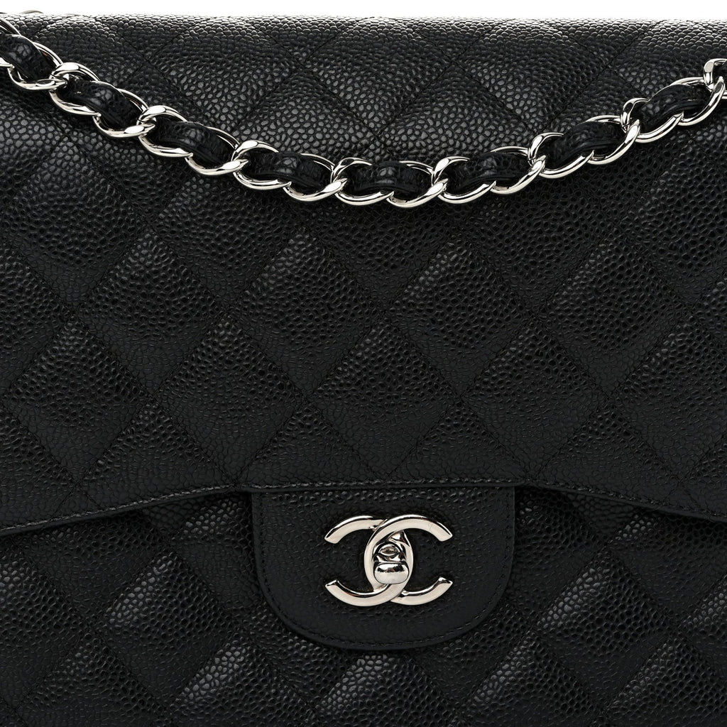 Caviar Quilted Jumbo Double Flap Black