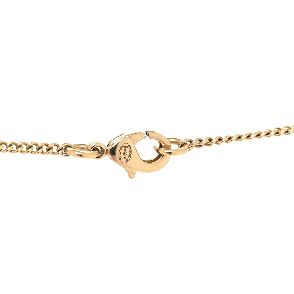 Lambskin CC Round Pendant Necklace Gold
