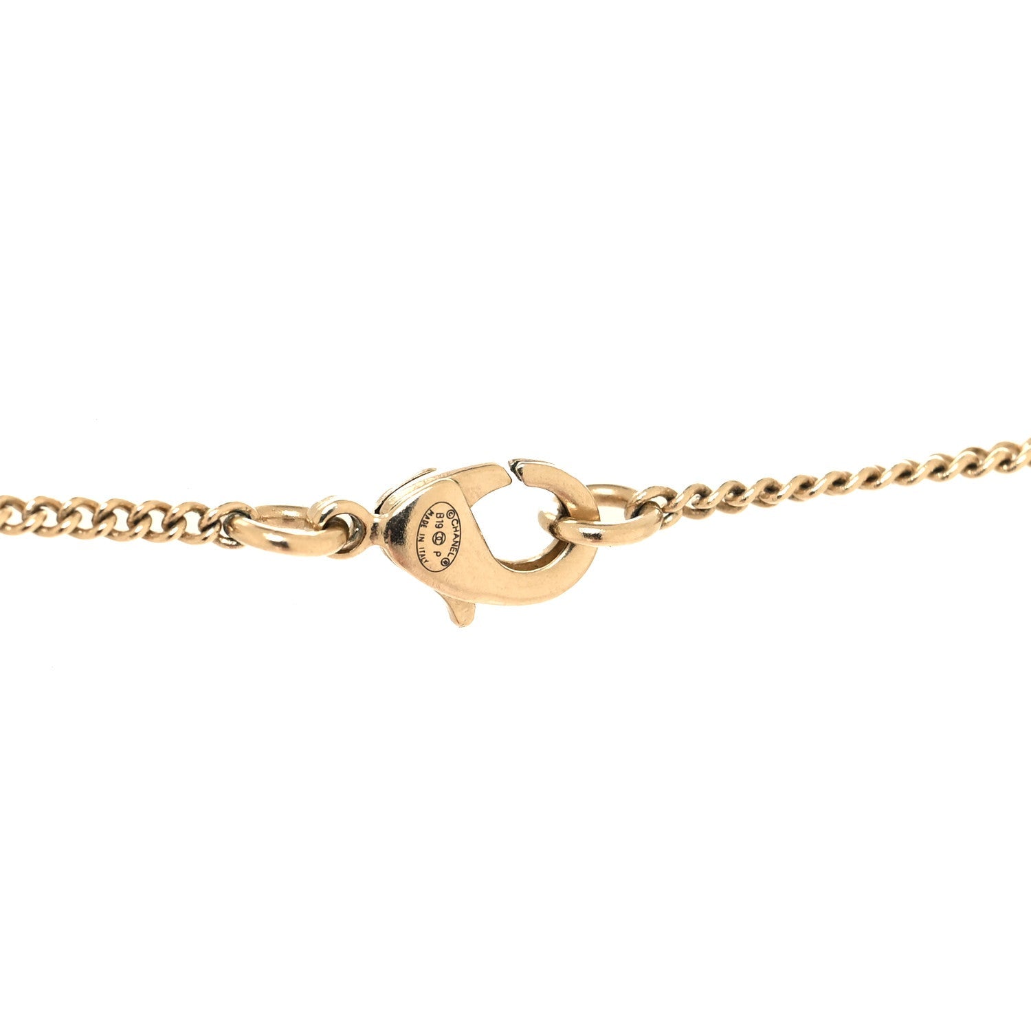 Lambskin CC Round Pendant Necklace Gold