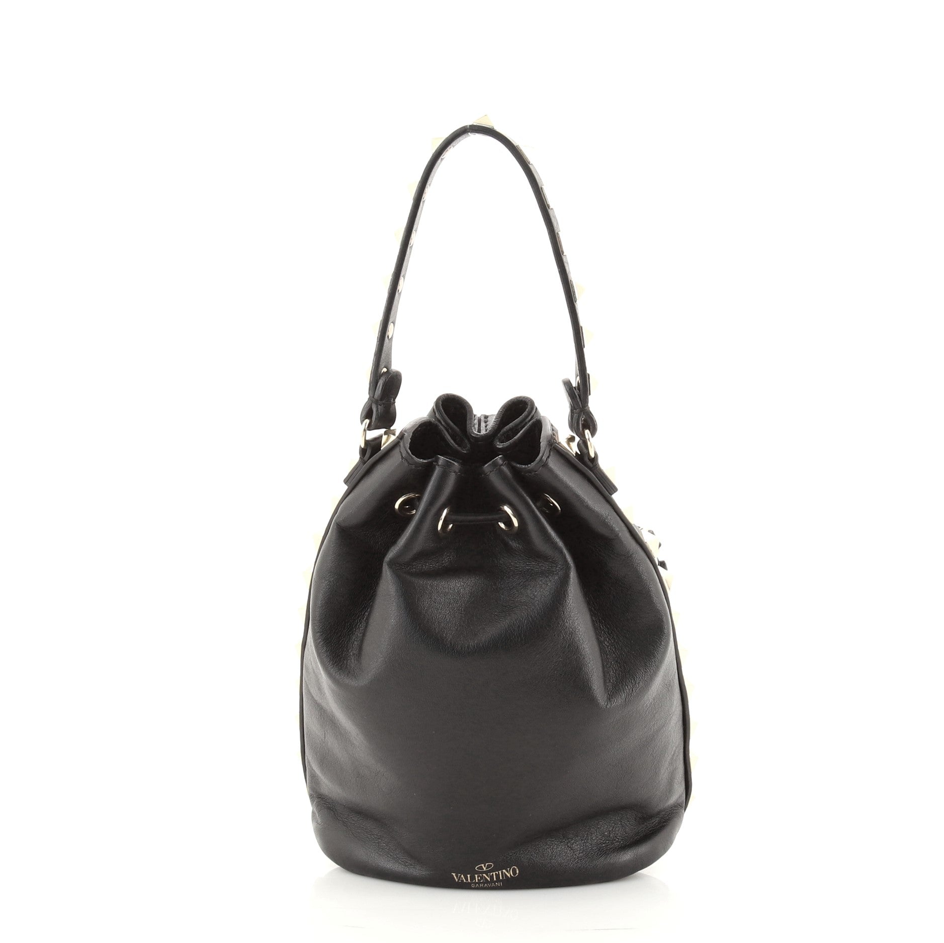 Rockstud Drawstring Bucket Bag Leather Mini