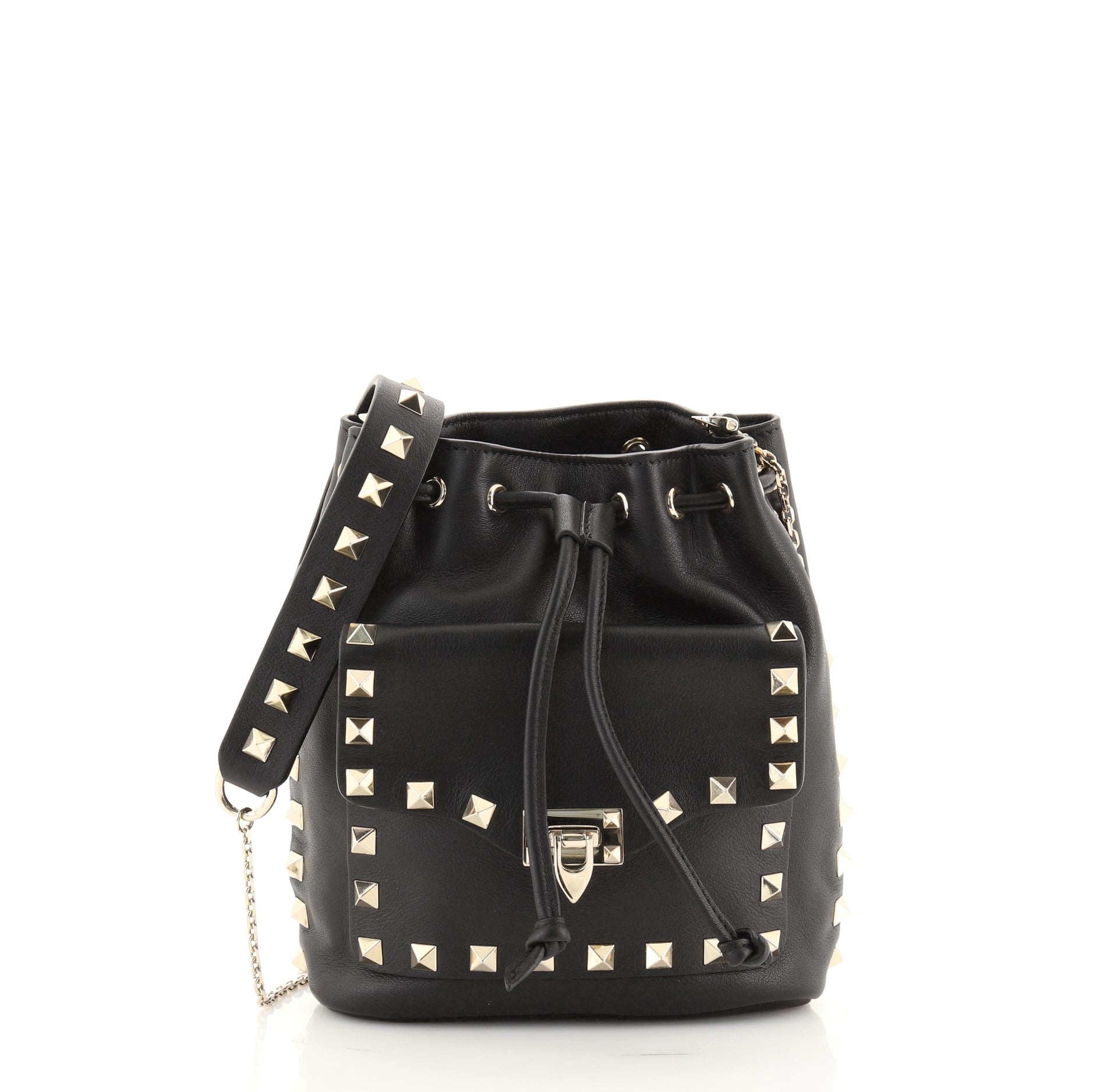 Rockstud Drawstring Bucket Bag Leather Mini