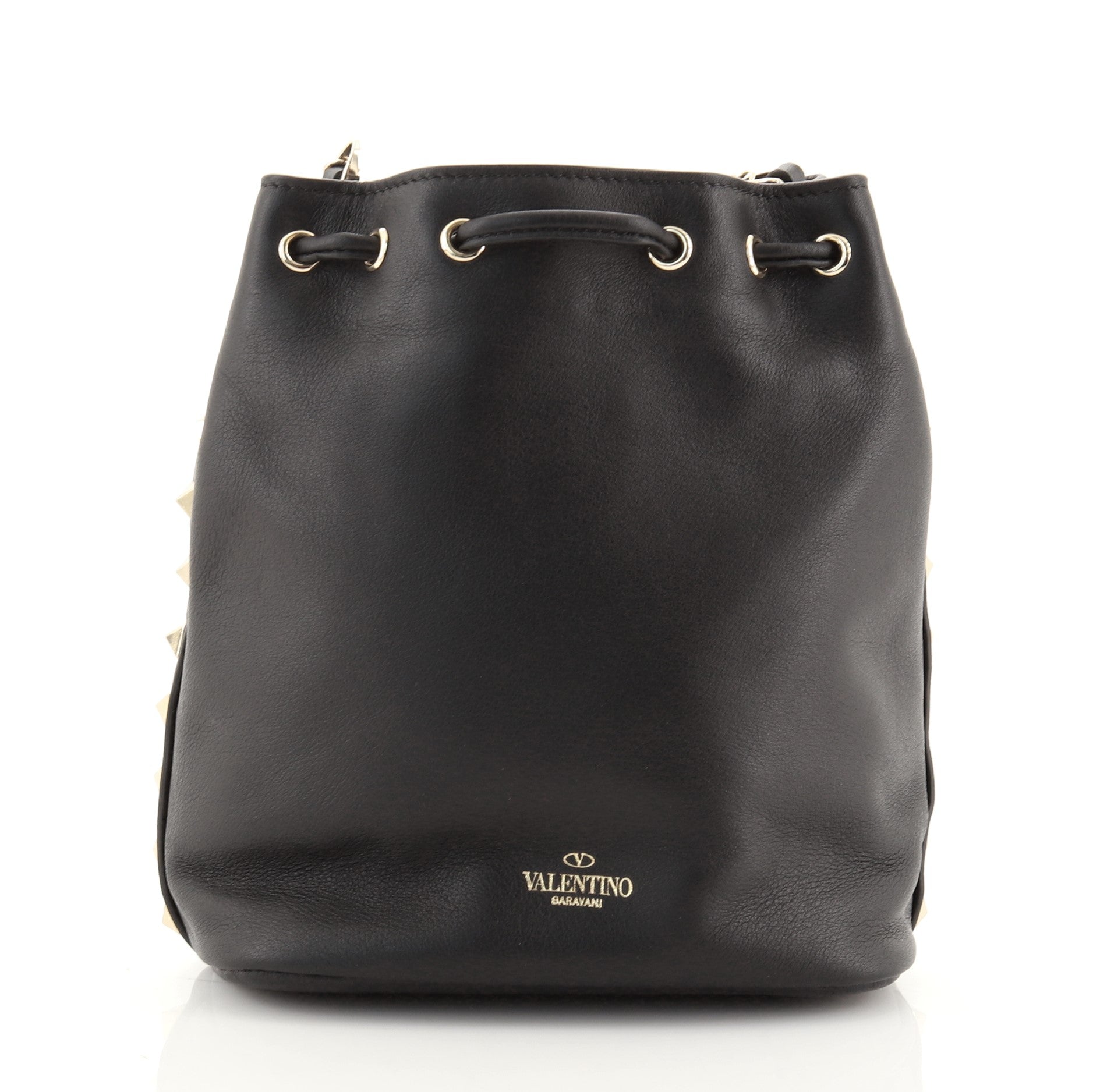Rockstud Drawstring Bucket Bag Leather Mini