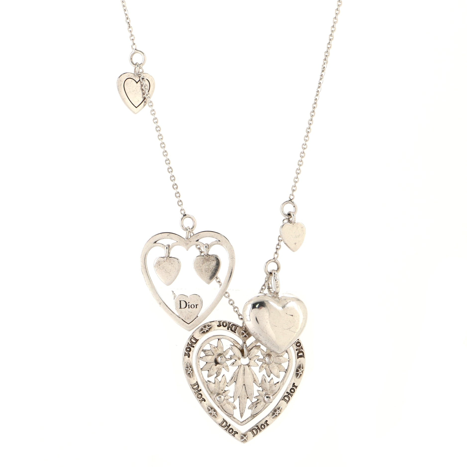 Multi-Heart Charm Necklace Sterling Silver