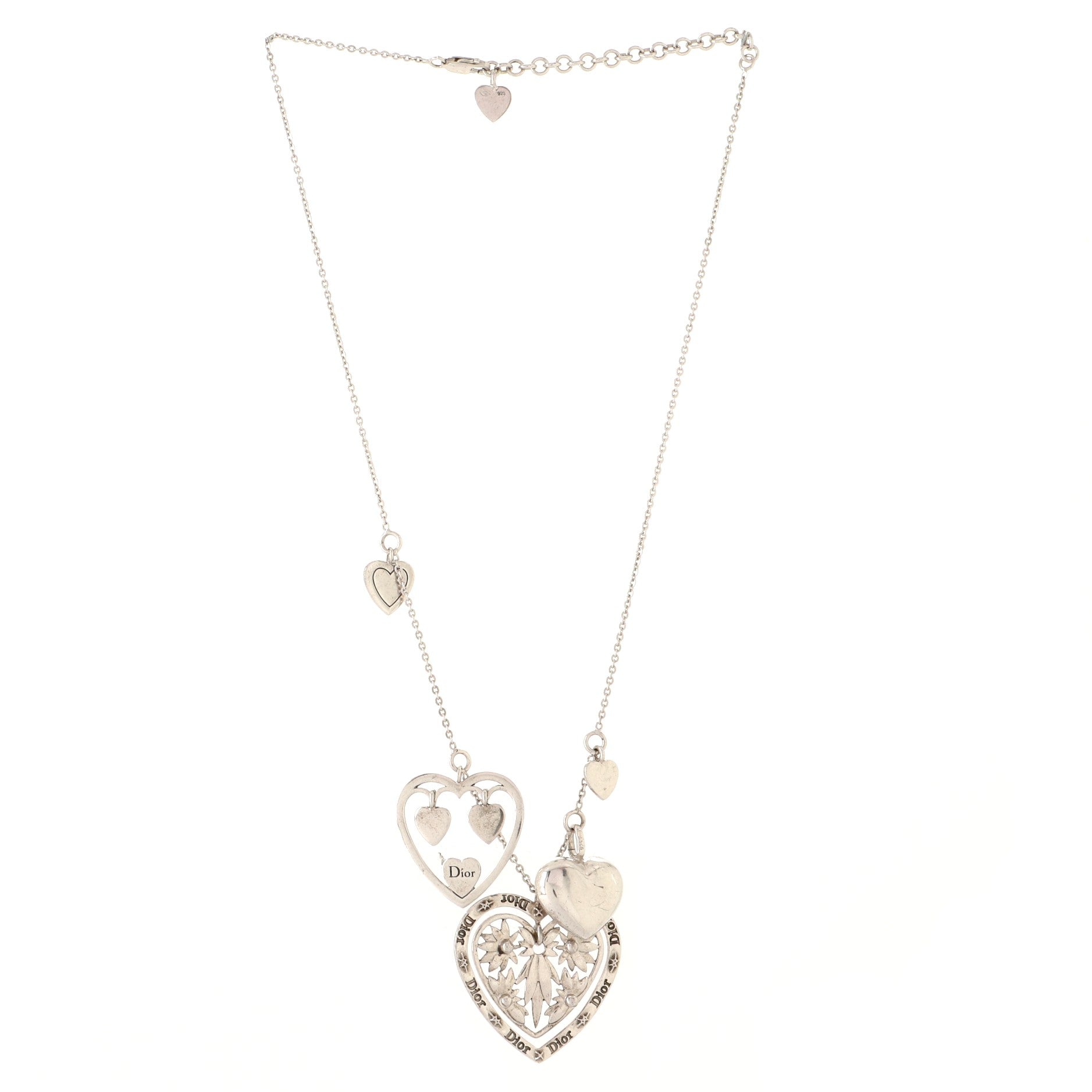 Multi-Heart Charm Necklace Sterling Silver