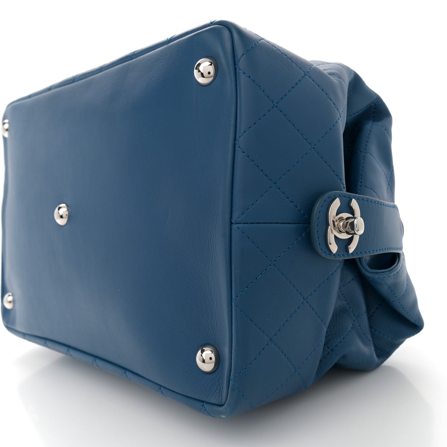Calfskin Stitched Large Bowling Bag Blue