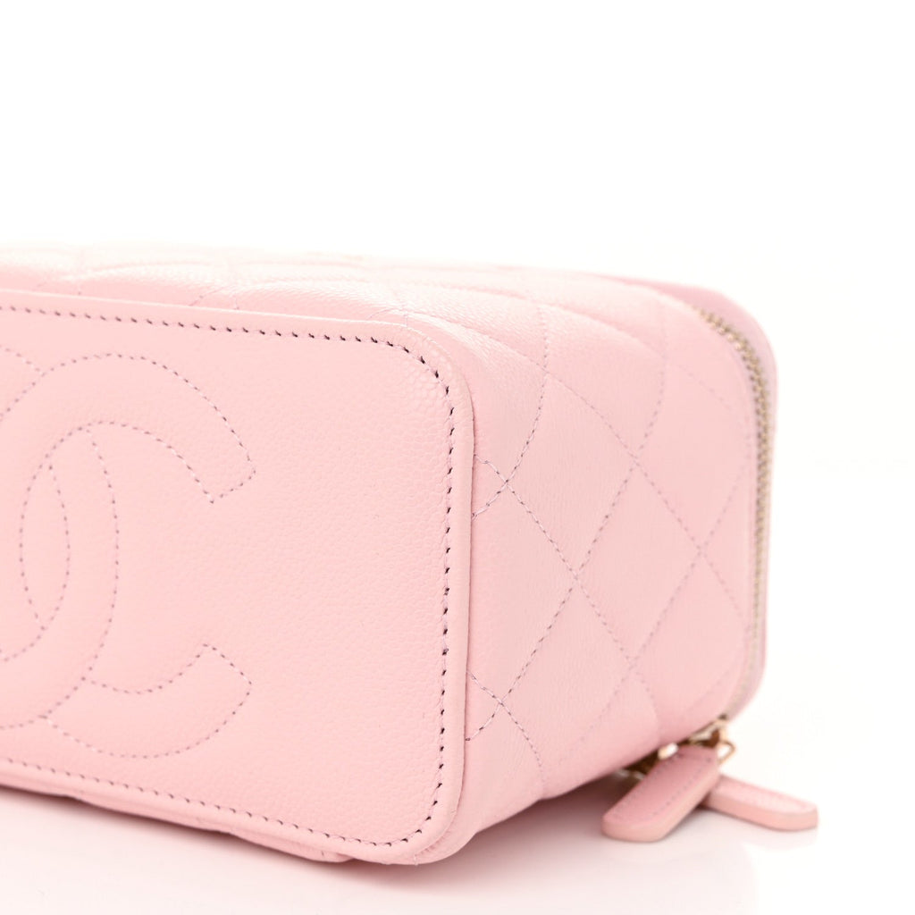Caviar Quilted Small Vanity Case With Chain Light Pink