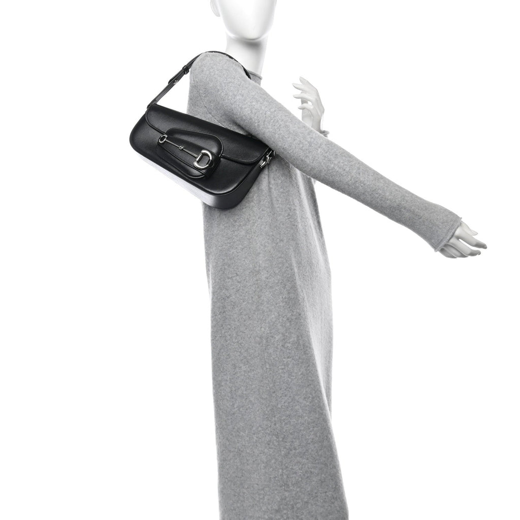 Azalea Calfskin Small Horsebit 1955 Asymmetric Shoulder Bag Black