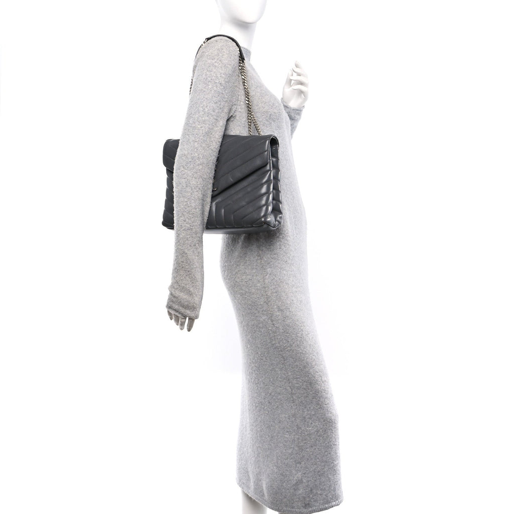 Calfskin Y Quilted Monogram Medium Loulou Chain Satchel Storm