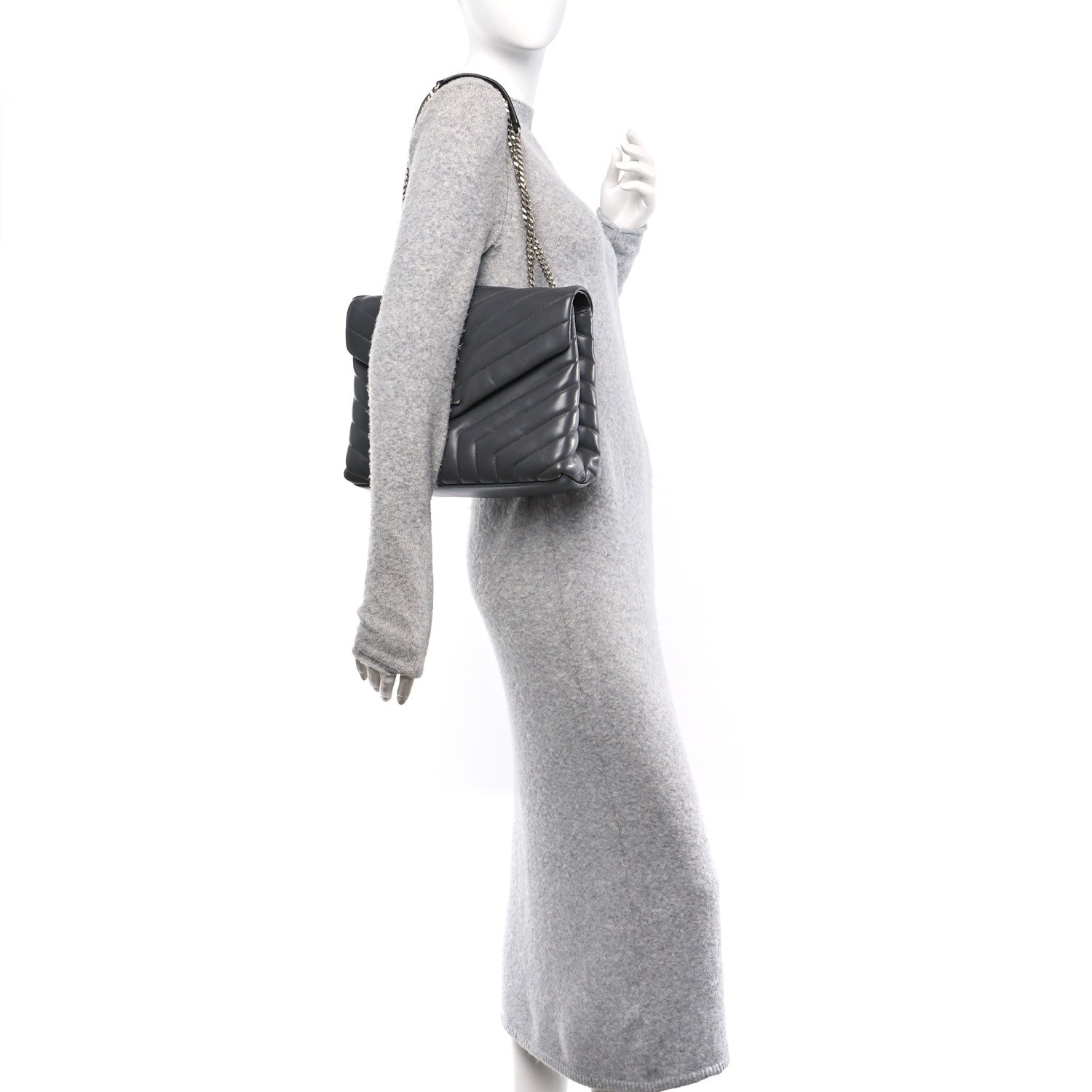 Calfskin Y Quilted Monogram Medium Loulou Chain Satchel Storm