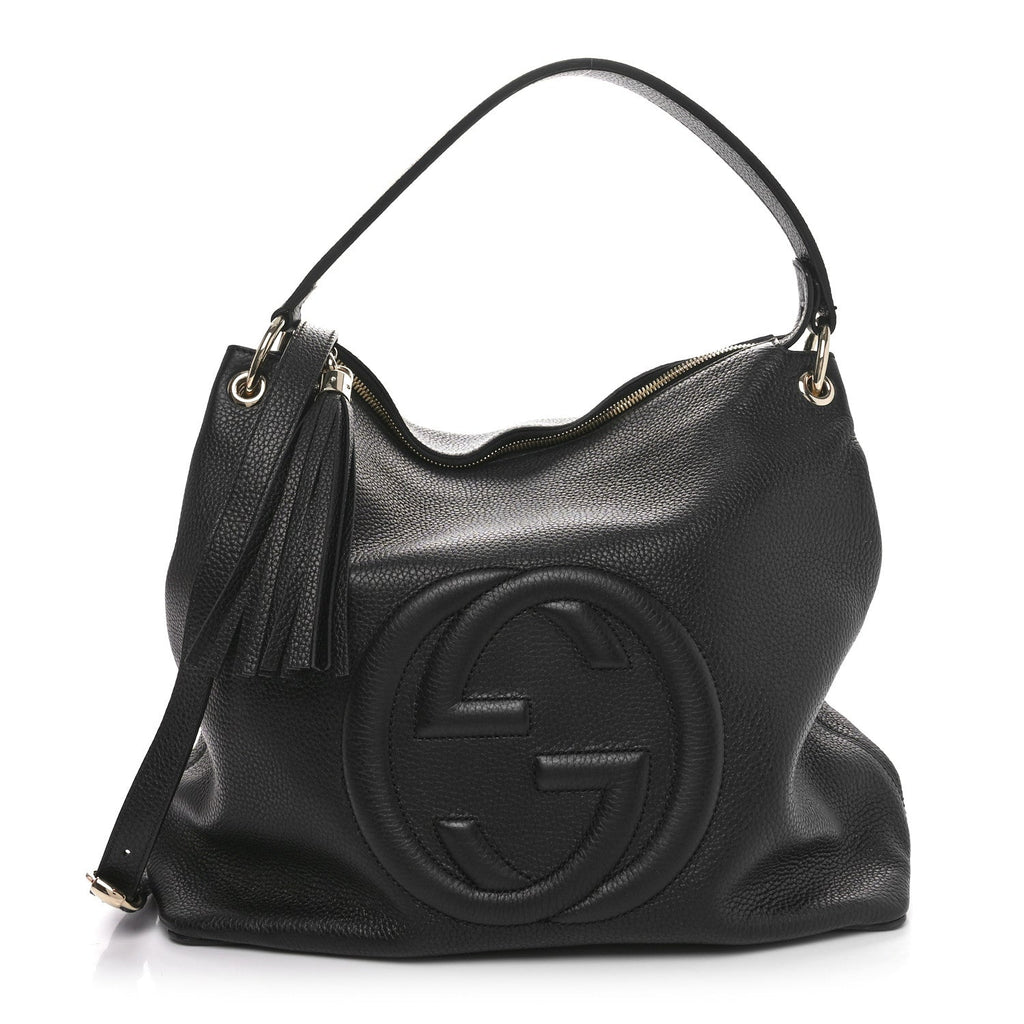 Pebbled Calfskin Large Soho Hobo Black