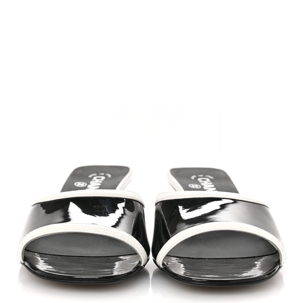 Patent Calfskin Mules 39 Black White Grey