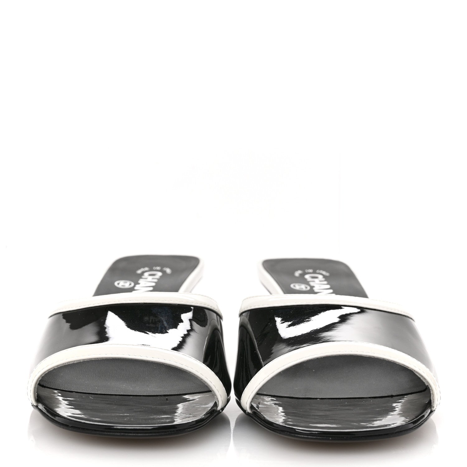 Patent Calfskin Mules 39 Black White Grey