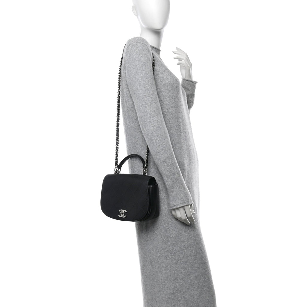 Calfskin Stitched Ring My Bag Flap Crossbody Bag Black