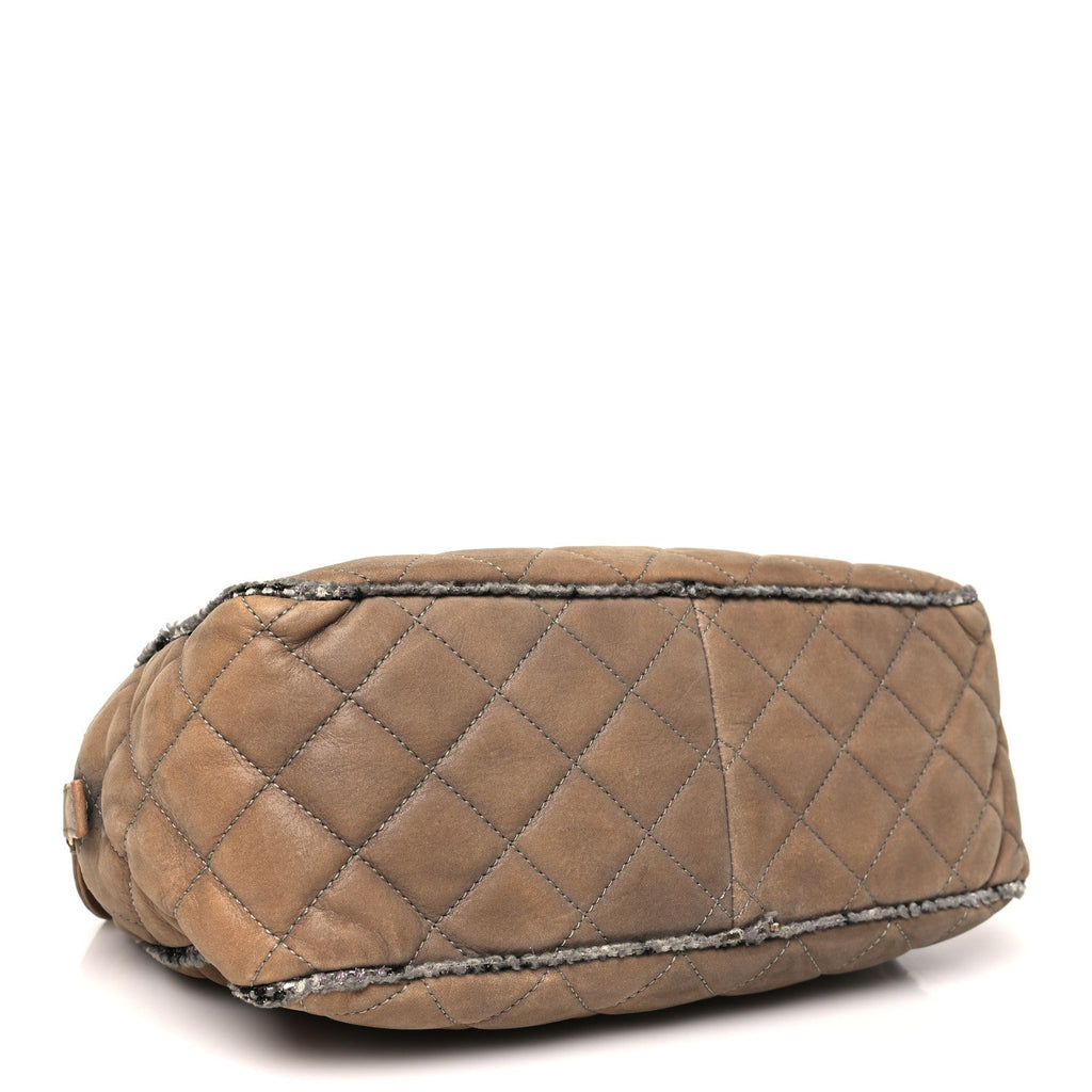 Iridescent Calfskin Tweed Bowler Bag Brown