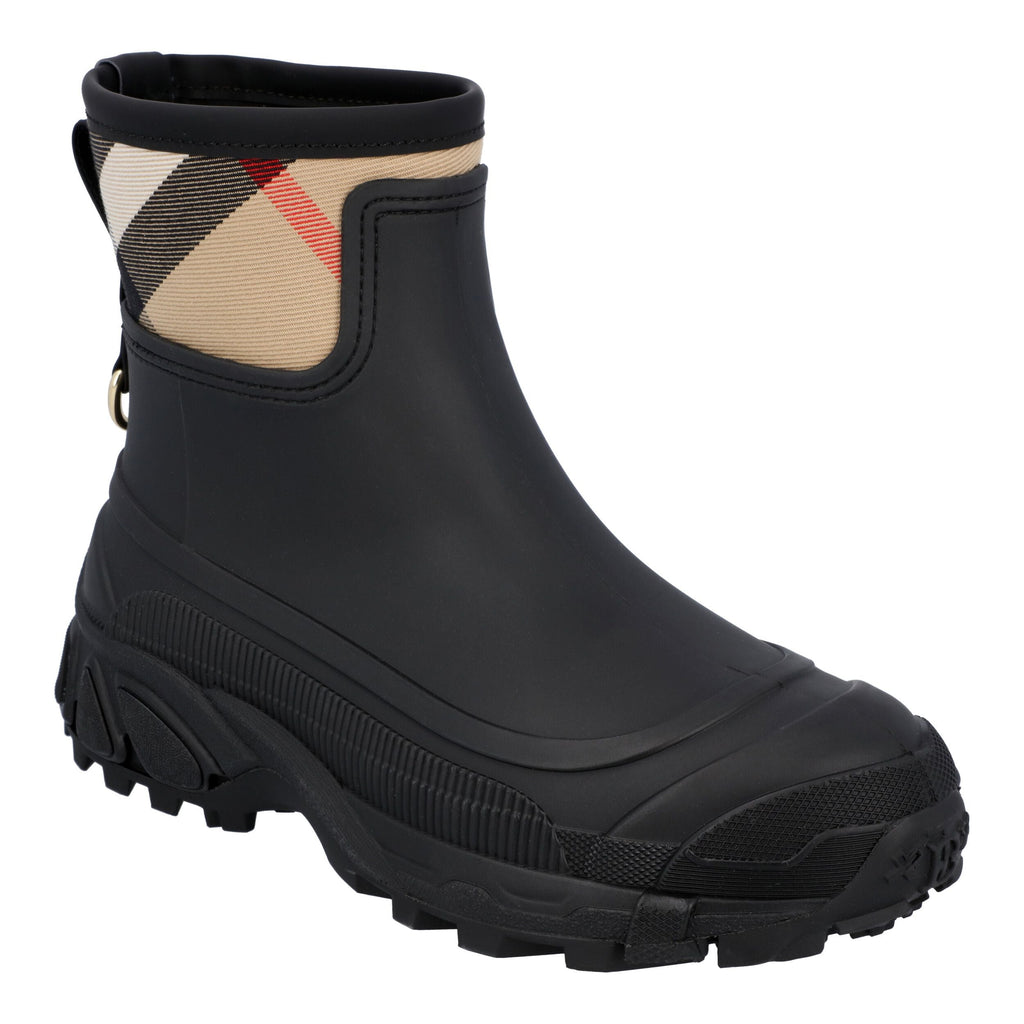 Women's Burberry women check panel rain boots in black rubber