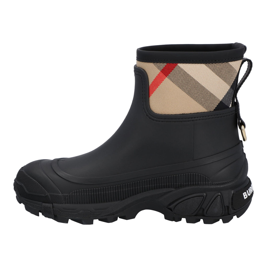 Women's Burberry women check panel rain boots in black rubber