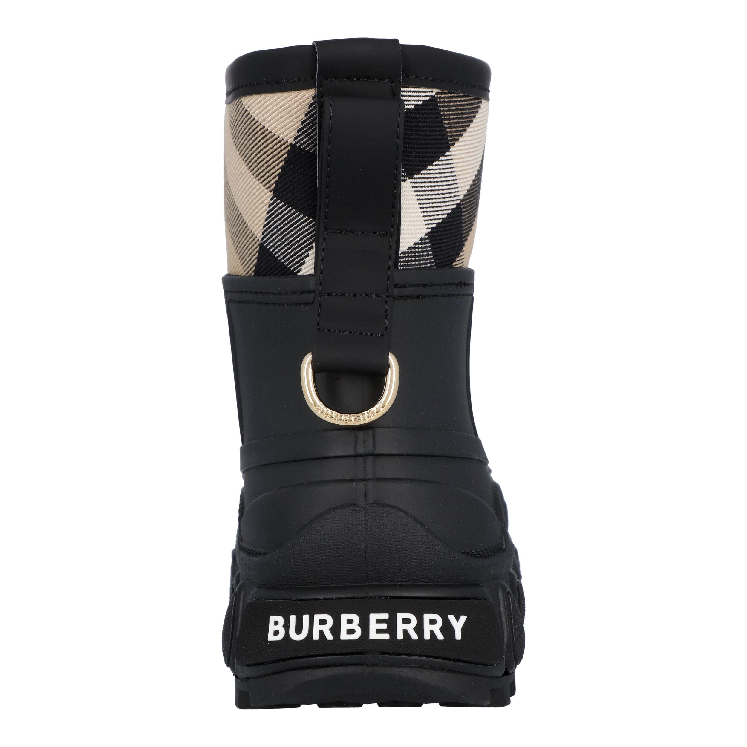 Women's Burberry women check panel rain boots in black rubber