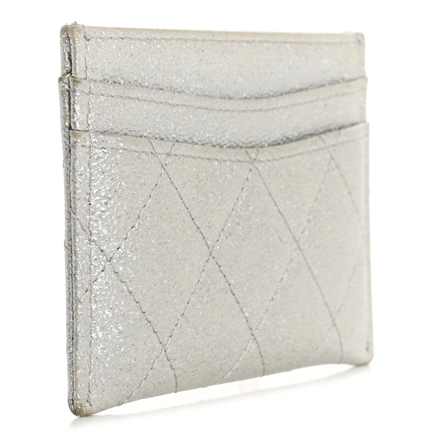 Glittered Metallic Caviar Quilted  Holder Silver